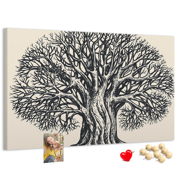 Tablero de corcho decorado Ramas de árbol entrelazadas en color negro.