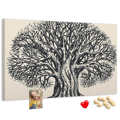 Tablero de corcho decorado Ramas de árbol entrelazadas en color negro.