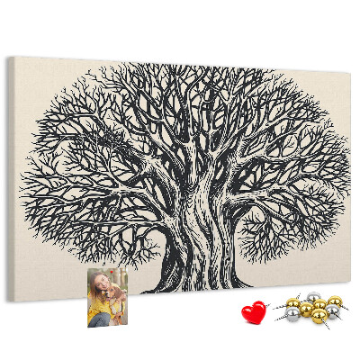 Tablero de corcho decorado Ramas de árbol entrelazadas en color negro.