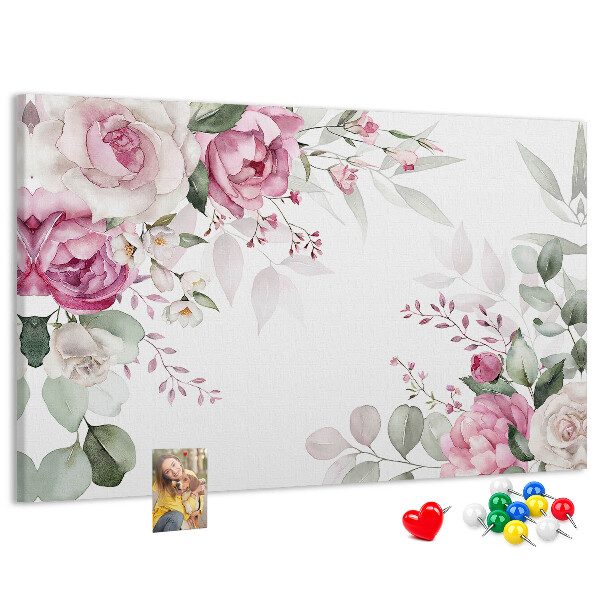 Pizarra de corcho con estampado floral en tonos pastel
