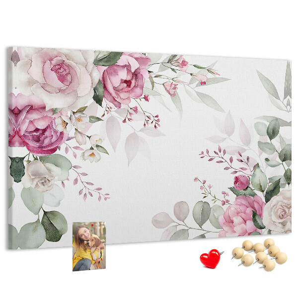 Pizarra de corcho con estampado floral en tonos pastel