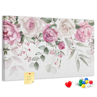 Tablero de corcho decorado Estampado floral en delicados tonos de rosa.