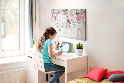 Tablero de corcho decorativo con estampado floral en delicados tonos de rosa