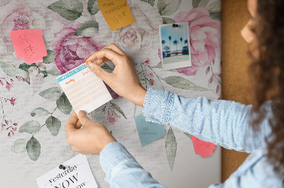 Tablero de corcho decorativo con estampado floral en delicados tonos de rosa