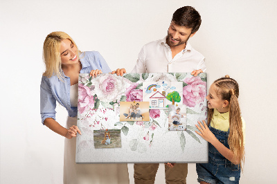 Tablero de corcho decorativo con estampado floral en delicados tonos de rosa