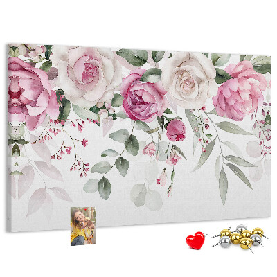 Tablero de corcho decorativo con estampado floral en delicados tonos de rosa
