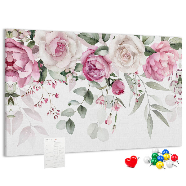 Tablero de corcho decorativo con estampado floral en delicados tonos de rosa