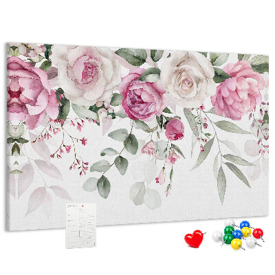 Tablero de corcho decorativo con estampado floral en delicados tonos de rosa