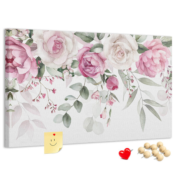 Tablero de corcho decorativo con estampado floral en delicados tonos de rosa