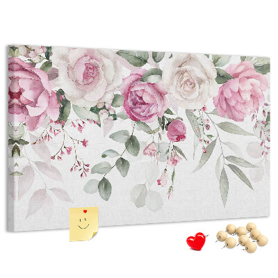 Tablero de corcho decorativo con estampado floral en delicados tonos de rosa