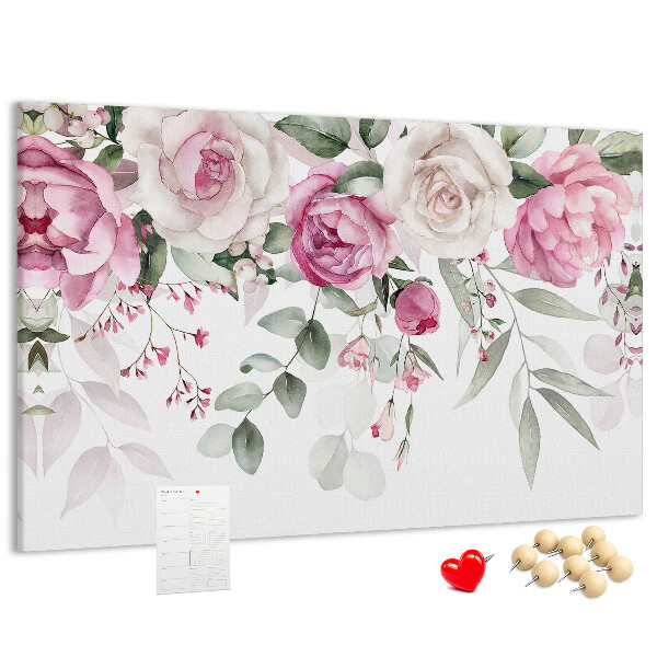 Tablero de corcho decorativo con estampado floral en delicados tonos de rosa