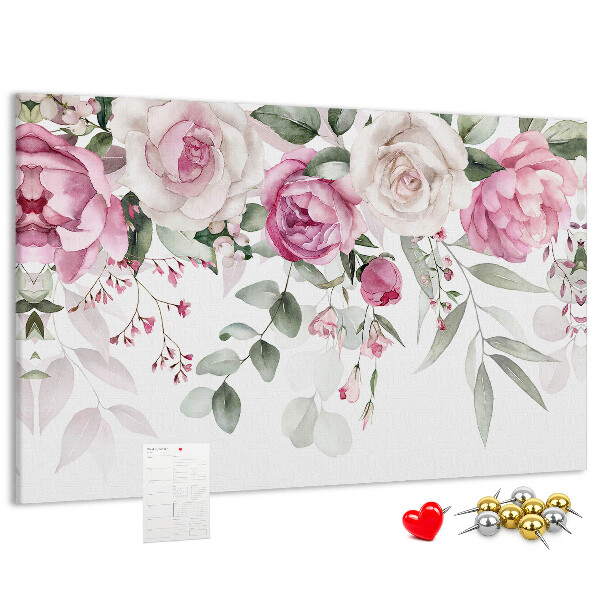Tablero de corcho decorativo con estampado floral en delicados tonos de rosa