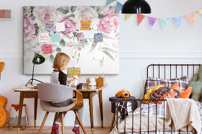 Tablero de corcho decorativo con estampado floral en delicados tonos de rosa