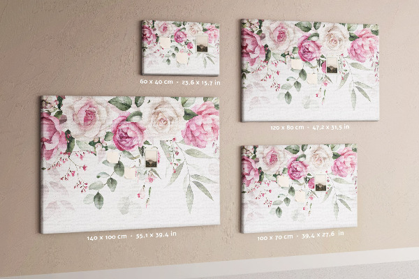 Tablero de corcho decorativo con estampado floral en delicados tonos de rosa