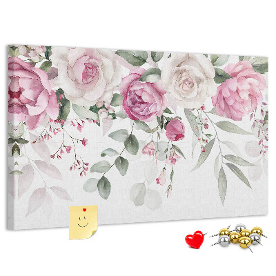Tablero de corcho decorativo con estampado floral en delicados tonos de rosa