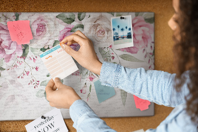 Tablero de corcho decorativo con estampado floral en delicados tonos de rosa