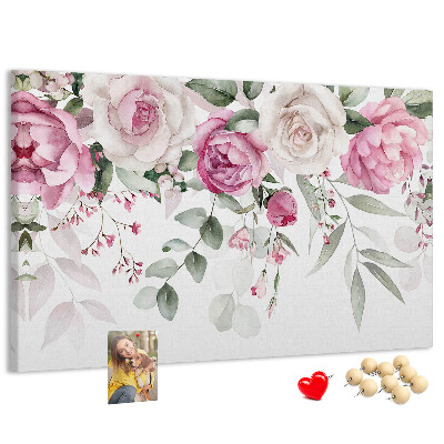 Tablero de corcho decorativo con estampado floral en delicados tonos de rosa