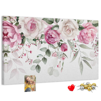 Tablero de corcho decorativo con estampado floral en delicados tonos de rosa