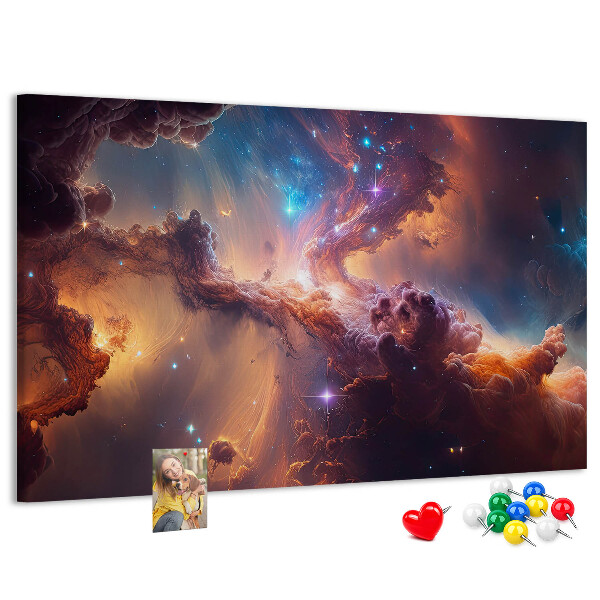 Pizarra de corcho con diseño de paisaje espacial de nebulosas coloridas