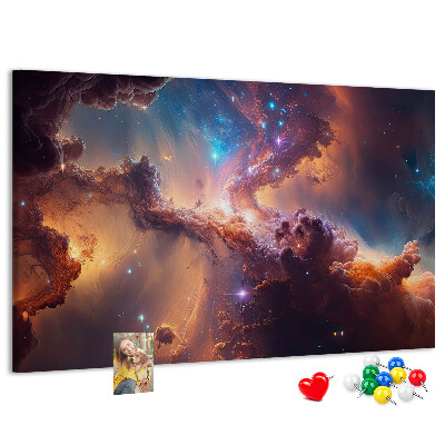 Pizarra de corcho con diseño de paisaje espacial de nebulosas coloridas