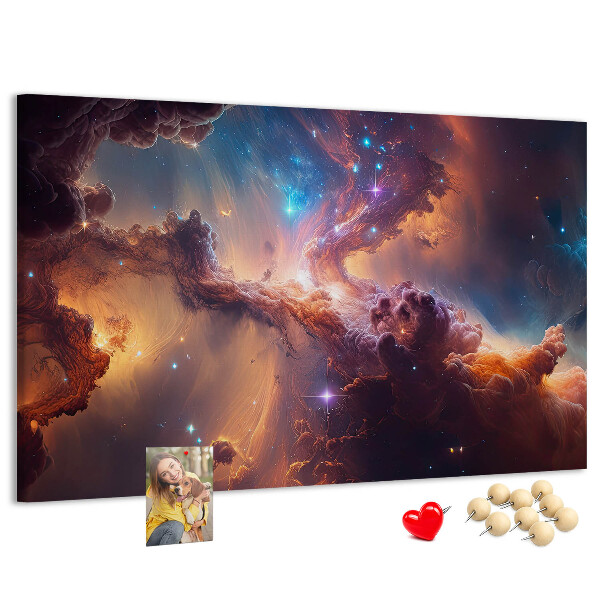 Pizarra de corcho con diseño de paisaje espacial de nebulosas coloridas
