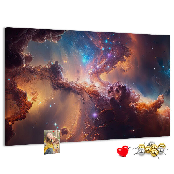 Pizarra de corcho con diseño de paisaje espacial de nebulosas coloridas