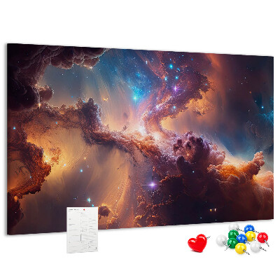 Pizarra de corcho con diseño de paisaje espacial de nebulosas coloridas