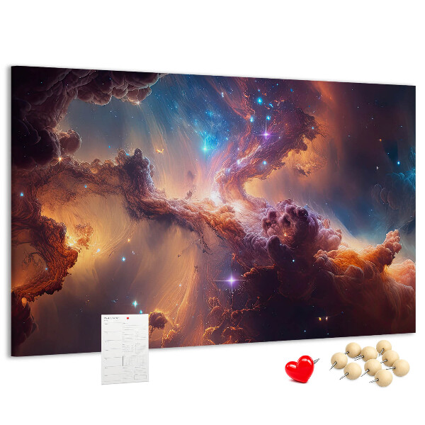 Pizarra de corcho con diseño de paisaje espacial de nebulosas coloridas