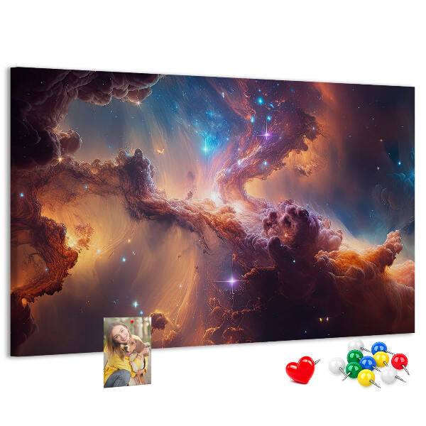 Pizarra de corcho con diseño de paisaje espacial de nebulosas coloridas