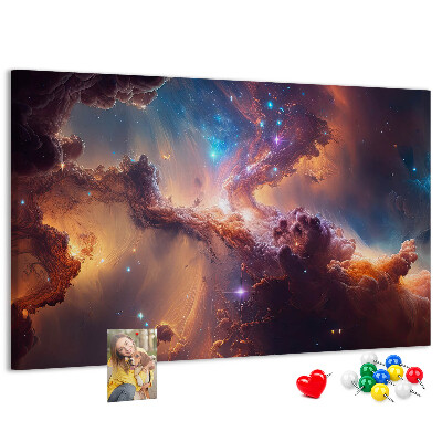 Pizarra de corcho con diseño de paisaje espacial de nebulosas coloridas