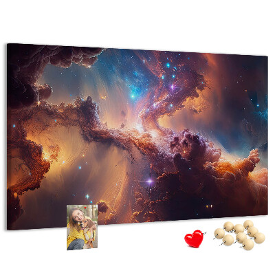 Pizarra de corcho con diseño de paisaje espacial de nebulosas coloridas