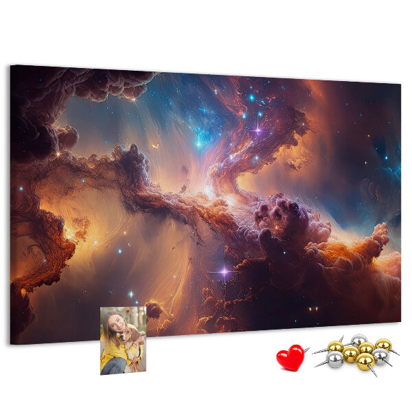 Pizarra de corcho con diseño de paisaje espacial de nebulosas coloridas
