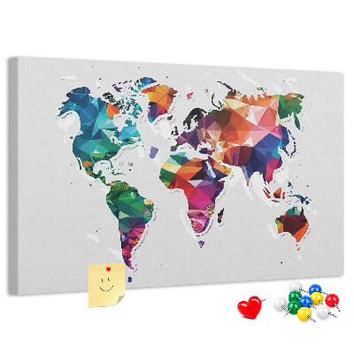 Tablero de corcho decorado Mapa del mundo colorido en estilo geométrico