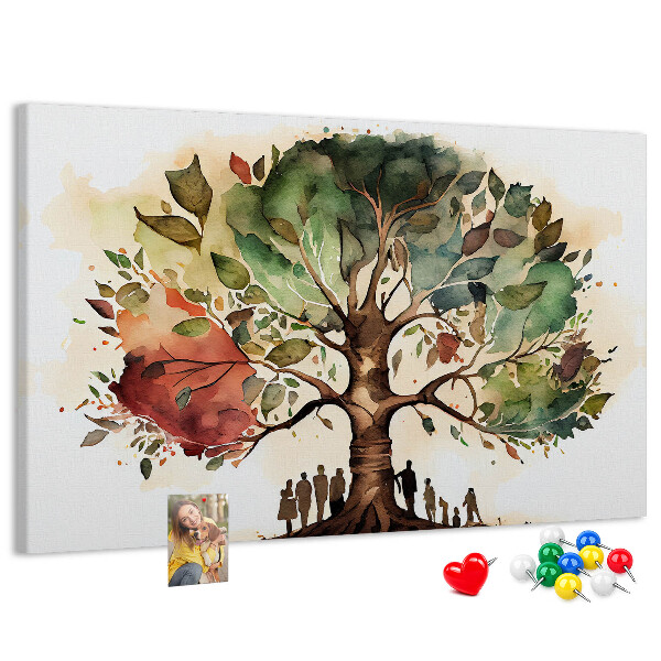 Tablero de corcho decorativo con diseño del árbol de la vida y personas bajo la sombra
