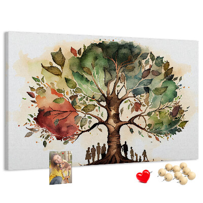 Tablero de corcho decorativo con diseño del árbol de la vida y personas bajo la sombra