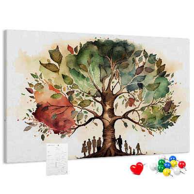 Tablero de corcho decorativo con diseño del árbol de la vida y personas bajo la sombra