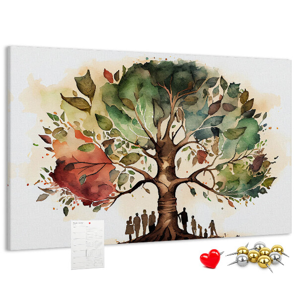 Tablero de corcho decorativo con diseño del árbol de la vida y personas bajo la sombra