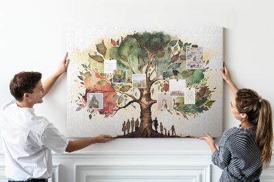 Tablero de corcho decorativo con diseño del árbol de la vida y personas bajo la sombra