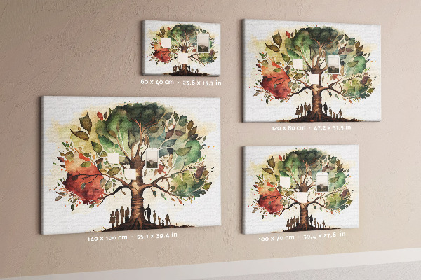 Tablero de corcho decorativo con diseño del árbol de la vida y personas bajo la sombra