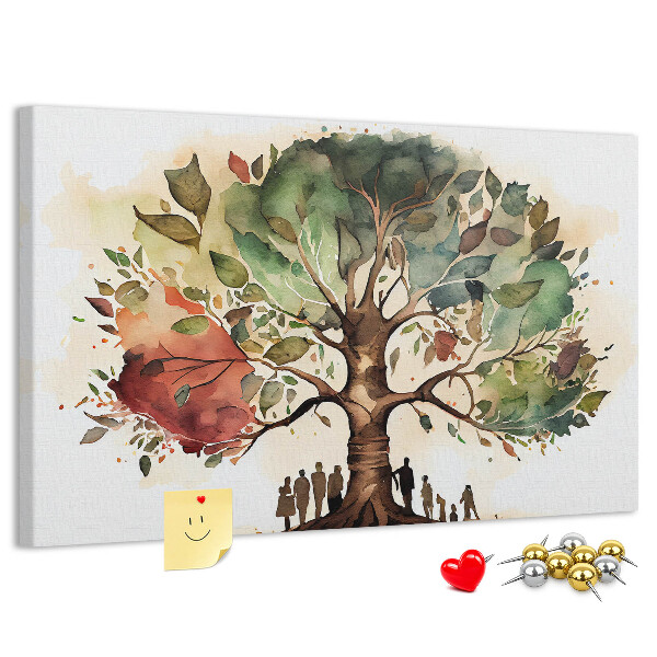 Tablero de corcho decorativo con diseño del árbol de la vida y personas bajo la sombra