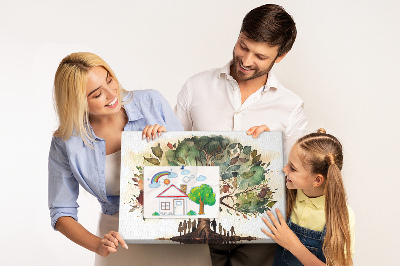 Tablero de corcho decorativo con diseño del árbol de la vida y personas bajo la sombra