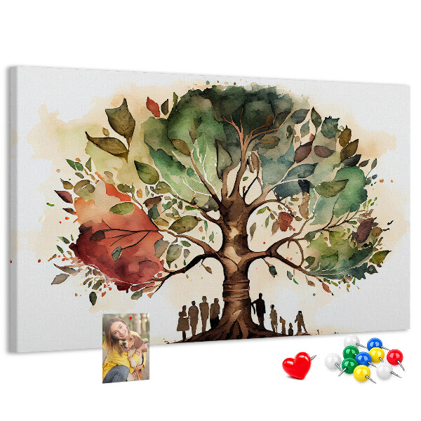 Tablero de corcho decorativo con diseño del árbol de la vida y personas bajo la sombra