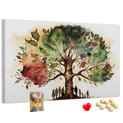 Tablero de corcho decorativo con diseño del árbol de la vida y personas bajo la sombra