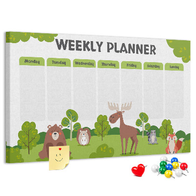Tablero de anuncios planificador semanal infantil con diseño de animales del bosque