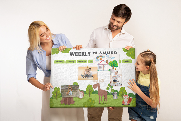 Tablero de anuncios planificador semanal infantil con diseño de animales del bosque