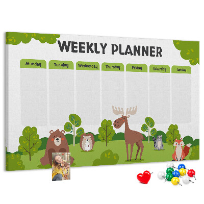 Tablero de anuncios planificador semanal infantil con diseño de animales del bosque