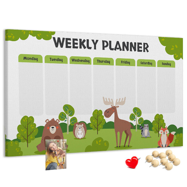 Tablero de anuncios planificador semanal infantil con diseño de animales del bosque
