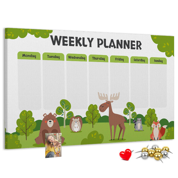 Tablero de anuncios planificador semanal infantil con diseño de animales del bosque
