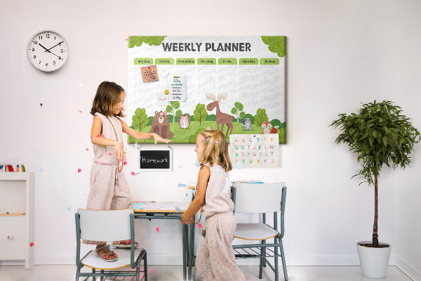 Tablero de anuncios planificador semanal infantil con diseño de animales del bosque