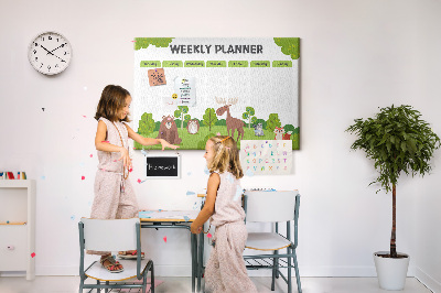 Tablero de anuncios planificador semanal infantil con diseño de animales del bosque